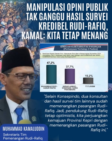 Manipulasi Opini Publik Tak Ganggu Hasil Survei Kredibel Rudi-Rafiq, Kamal: Kita Tetap Menang