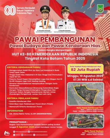 Dalam rangka memperingati Hari Ulang Tahun ke-80 Kemerdekaan Republik Indonesia, Pemerintah Kota Batam menggelar Pawai Pembangunan 2025
